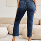 Crop Tummy Control Distressed High Waist Raw Hem Jeans