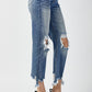 RISEN High Waist Distressed Frayed Hem Cropped Straight Jeans