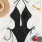 Textured Cutout Tied One-Piece Swimwear