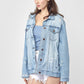 RISEN Full Size Distressed Long Sleeve Denim Jacket