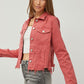 RISEN Raw Hem Button Up Cropped Denim Jacket