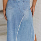 Raw Hem Slit Denim Skirt with Pockets