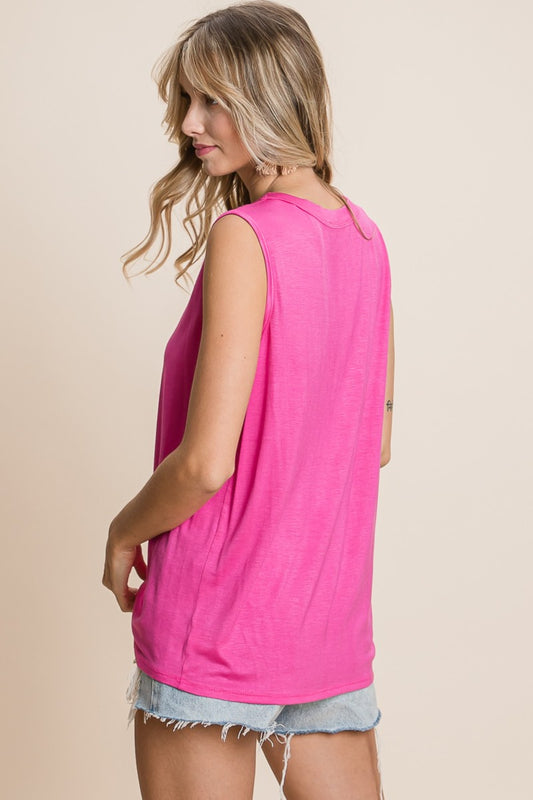 Cutout Round Neck Sleeveless Top