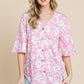 Floral Decorative Button V-Neck Top