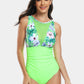 Cutout Printed Round Neck One-Piece Swimwear