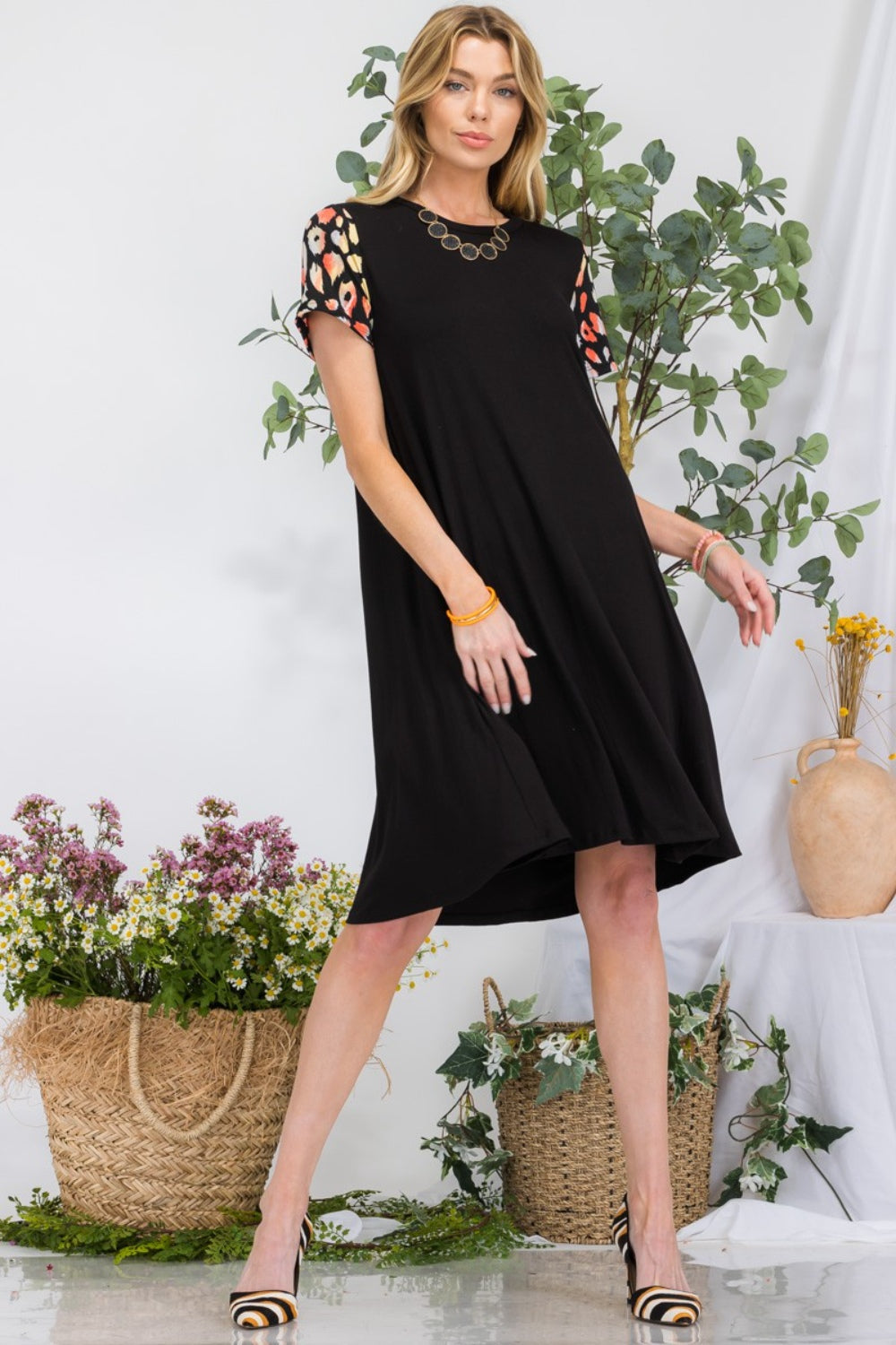 Leopard Short Sleeve Dress with Pockets