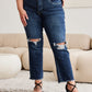 Crop Tummy Control Distressed High Waist Raw Hem Jeans