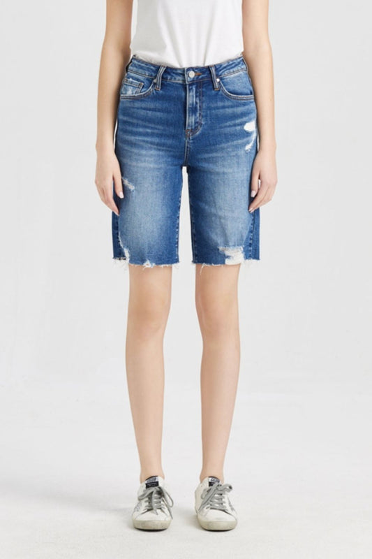 Super High Rise Denim Bermuda Shorts - BAYEAS