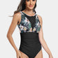 Cutout Printed Round Neck One-Piece Swimwear