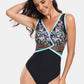 Printed Surplice Wide Strap One-Piece Swimwear