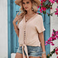 Tied V-Neck Short Sleeve Blouse