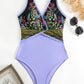 Printed Surplice Wide Strap One-Piece Swimwear