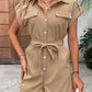 Collared Neck Tie Waist Romper with Pockets