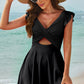 Cutout V-Neck Cap Sleeve One-Piece Swimwear