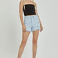 High Rise Distressed Detail Denim Shorts