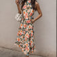 Printed Tiered Pocketed Mock Neck Midi Dress