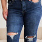 Crop Tummy Control Distressed High Waist Raw Hem Jeans