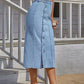 Buttoned Split Denim Skirt