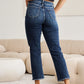 Crop Tummy Control Distressed High Waist Raw Hem Jeans