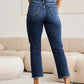 Crop Tummy Control Distressed High Waist Raw Hem Jeans