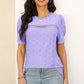 Eyelet Round Neck Short Sleeve T-Shirt