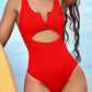 Cutout Notched Wide Strap One-Piece Swimwear