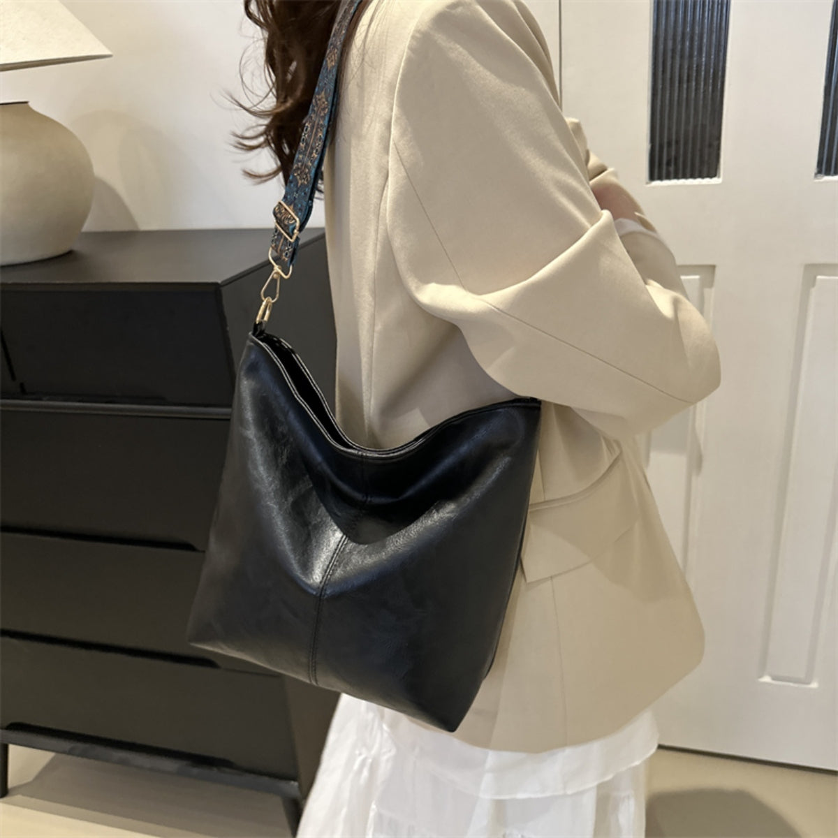 Faux Leather Adjustable Strap Shoulder Bag