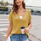 Notched Short Sleeve Knit Top