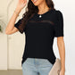 Eyelet Round Neck Short Sleeve T-Shirt