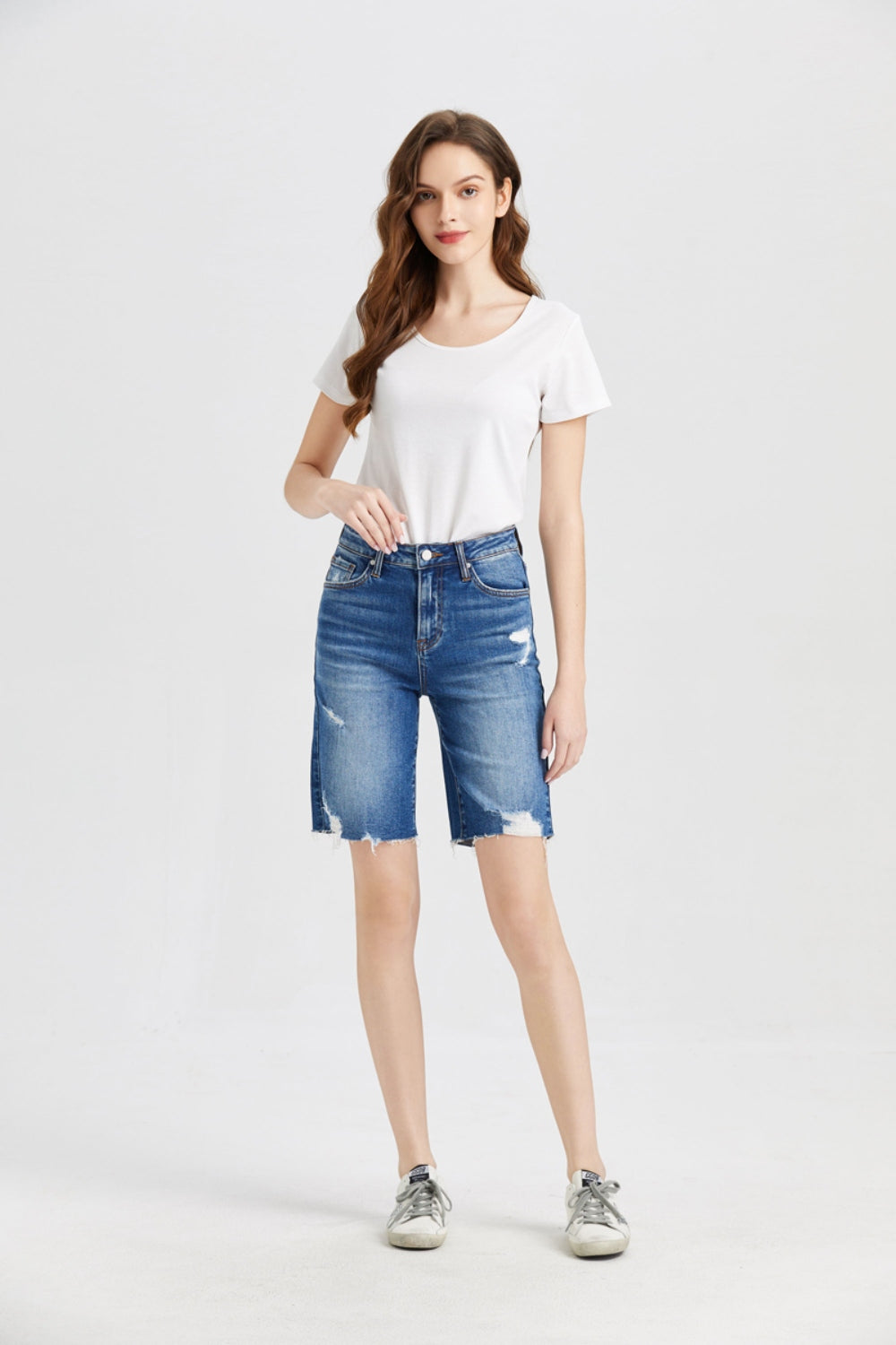 Super High Rise Denim Bermuda Shorts - BAYEAS