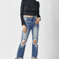 RISEN High Waist Distressed Frayed Hem Cropped Straight Jeans