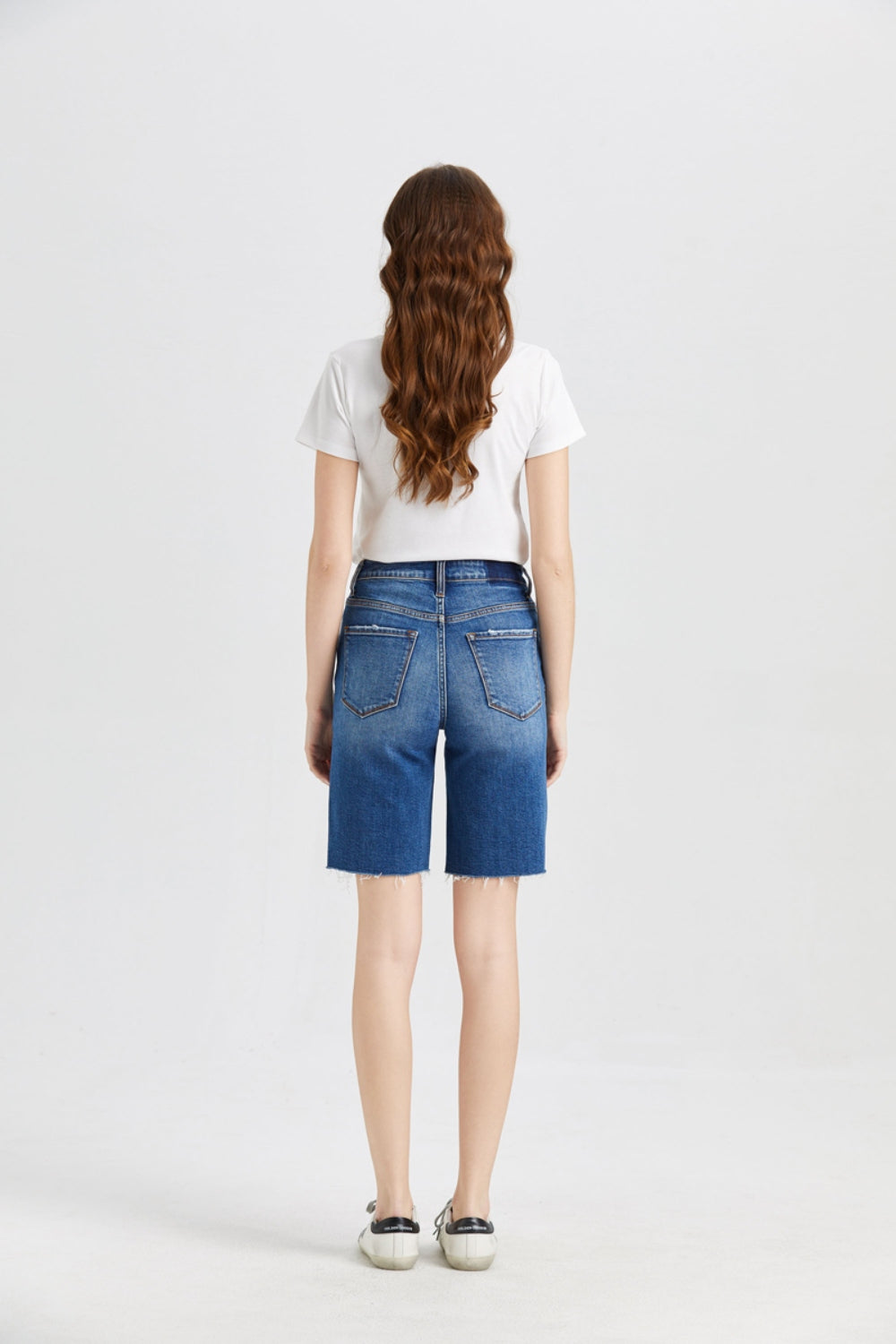 Super High Rise Denim Bermuda Shorts - BAYEAS