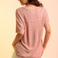 Waffle-Knit Notched Half Sleeve T-Shirt