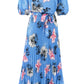 Pleated Floral Off-Shoulder Short Sleeve Midi Dress