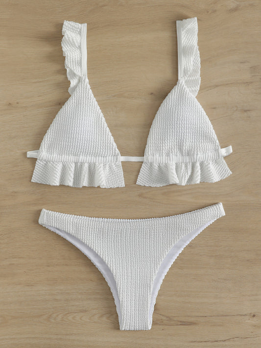 Ruffled Textured Wide Strap Two-Piece Bikini Set