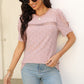 Eyelet Round Neck Short Sleeve T-Shirt