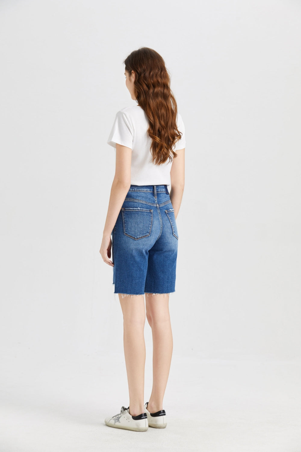 Super High Rise Denim Bermuda Shorts - BAYEAS