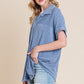 Button Up Short Sleeves Ribbed Shirt