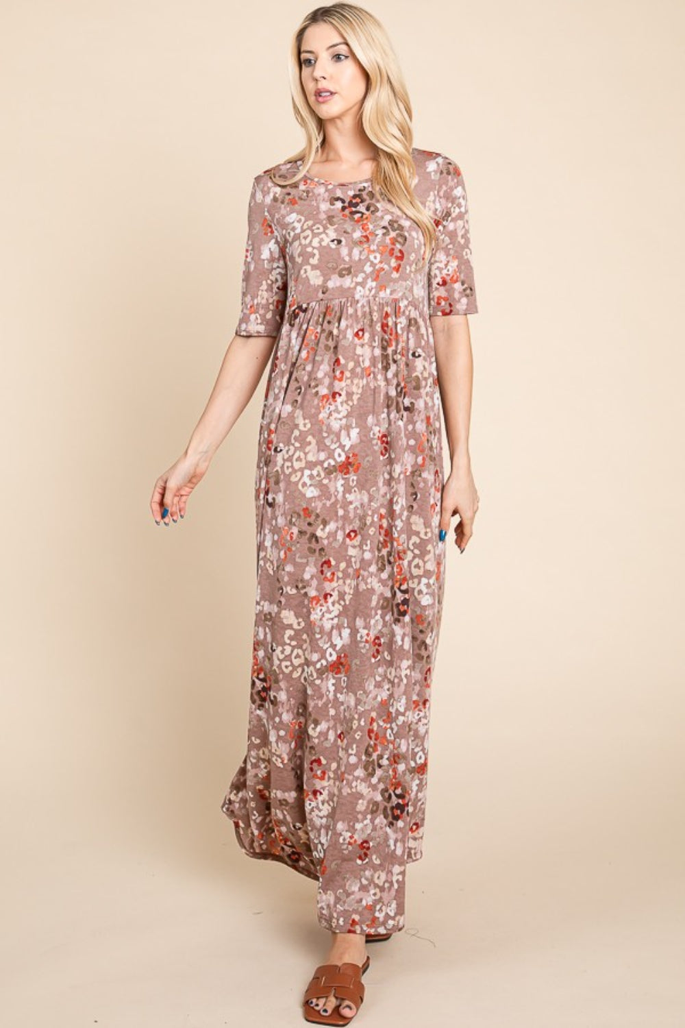 Printed Shirred Maxi Dress