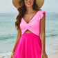 Cutout V-Neck Cap Sleeve One-Piece Swimwear