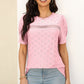 Eyelet Round Neck Short Sleeve T-Shirt