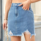 Distressed Raw Hem Denim Skirt