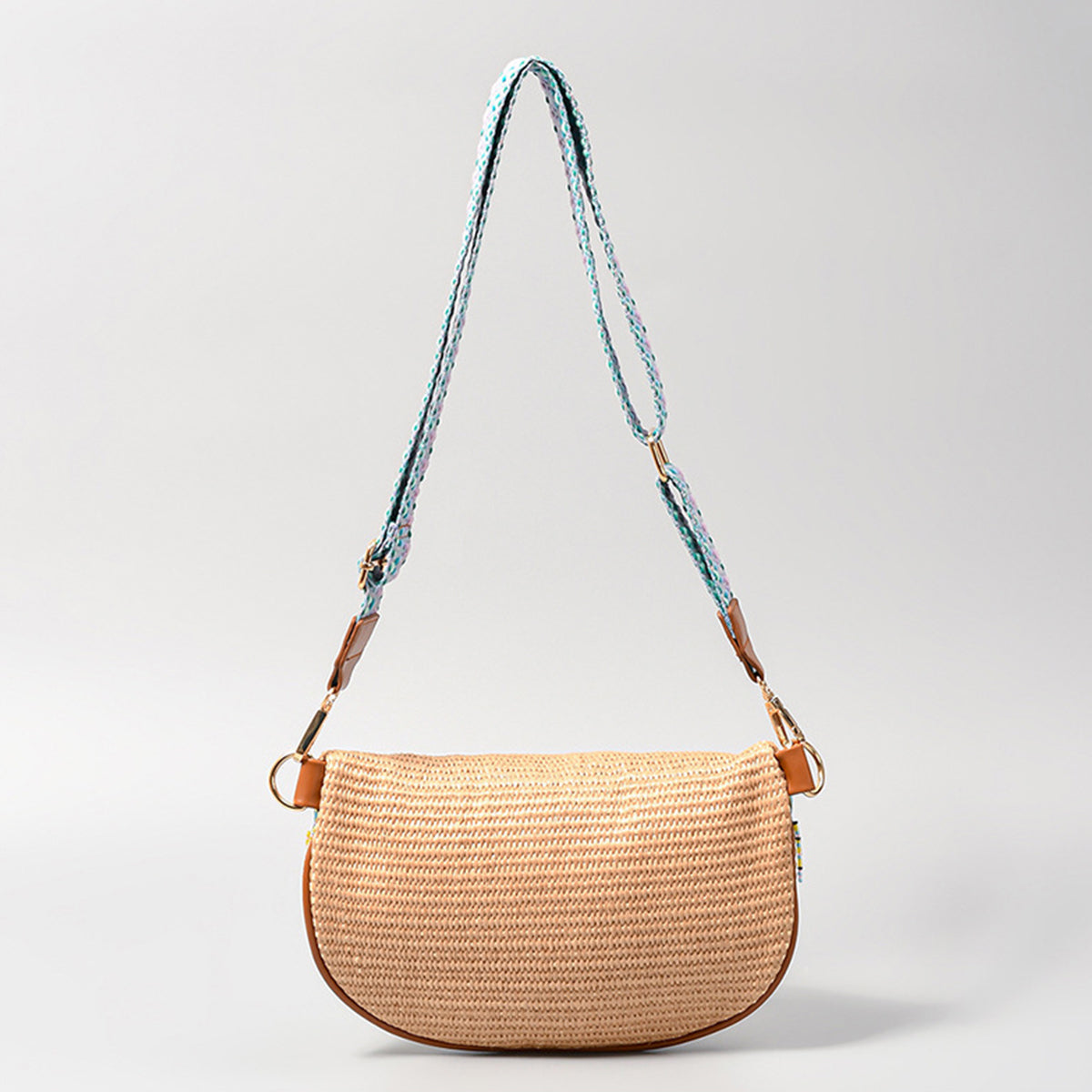 Bead Trim Straw Weave Crossbody Bag