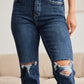 Crop Tummy Control Distressed High Waist Raw Hem Jeans