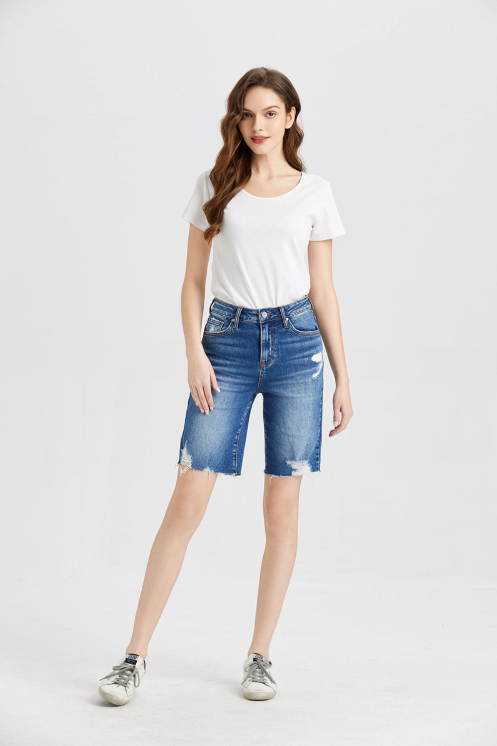 Super High Rise Denim Bermuda Shorts - BAYEAS