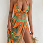 Printed Halter Neck Three-Piece Swim Set