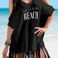 Fringe V-Neck Cold Shoulder Cover Up