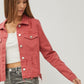 RISEN Raw Hem Button Up Cropped Denim Jacket