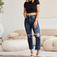 Crop Tummy Control Distressed High Waist Raw Hem Jeans