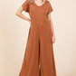 Ribbed Short Sleeve Wide Leg Jumpsuit